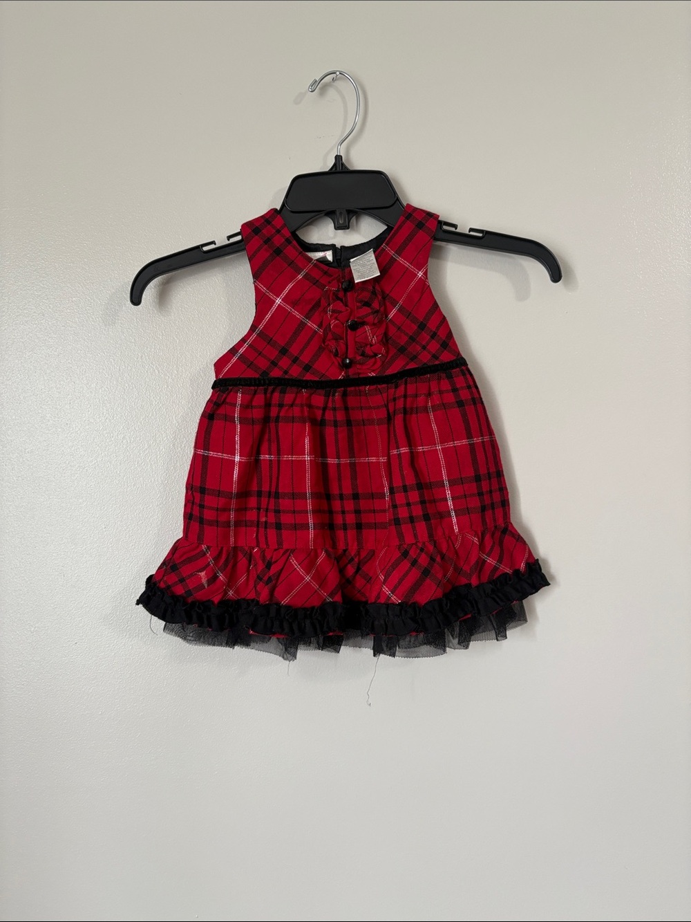 Koala Kids Red Plaid Ruffle Hem Dress with Black Trim